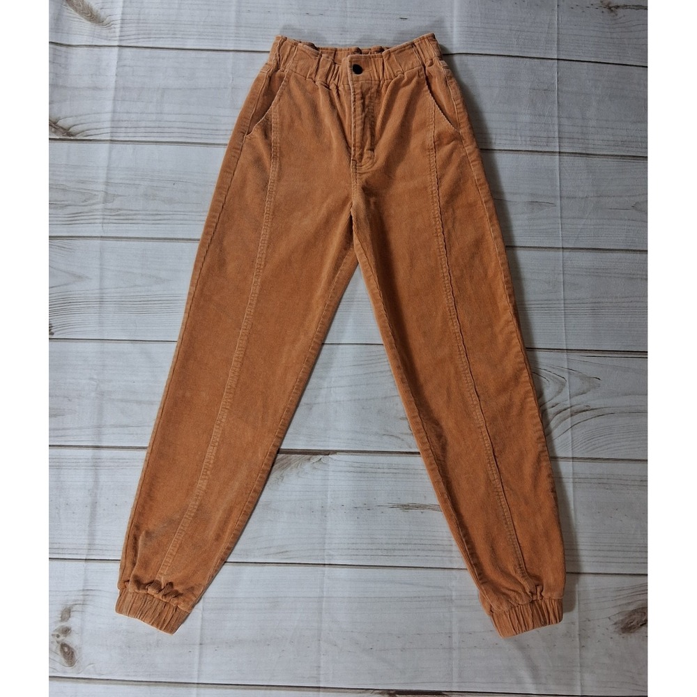 Forever 21 Corduroy Jogger Pants Womens XS Rust Orange High Waist Cuffed Elastic
